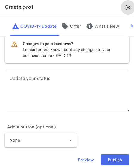 Google My Business Covid-19 update post 