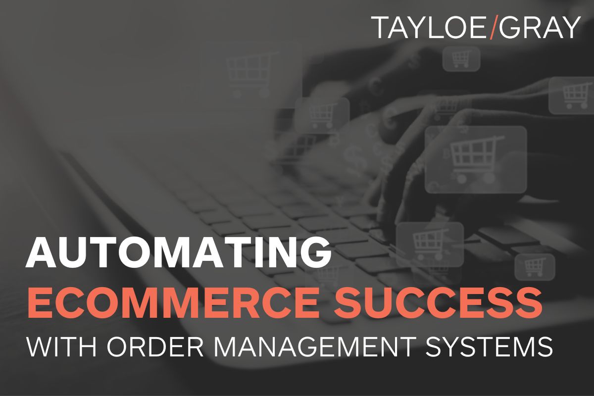 A keyboard in the background, with the blog title: Automating Ecommerce Success with Order Management Systems