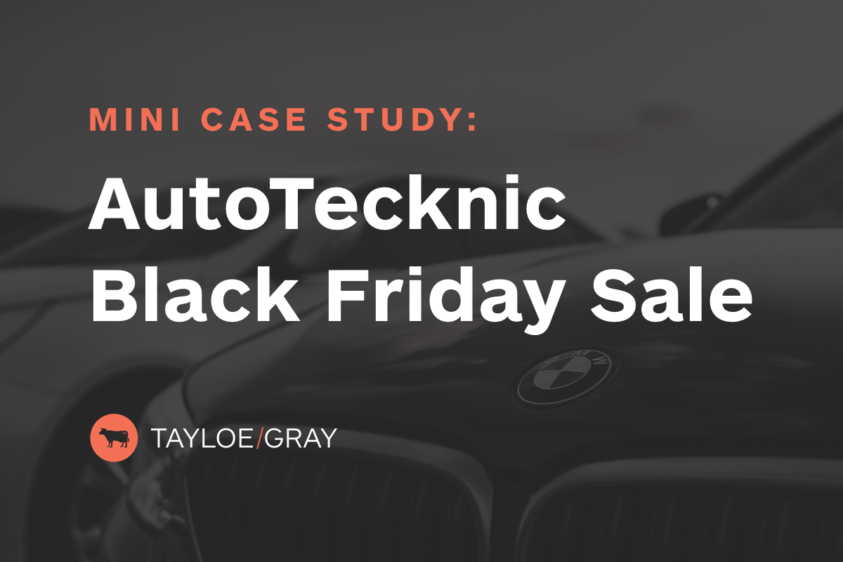 Background car image with text overlay reading: New Case Study: AutoTecknic Black Friday Sale.